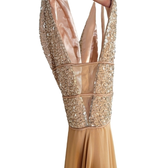 Sherri Hill Beaded Plunging V Neck Chiffon Gown in Nude Pink Color 52589 NWT - Picture 13 of 16